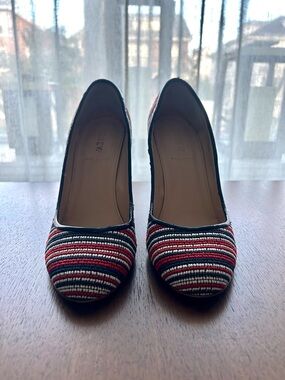 J. Crew Beaded Pumps in Red, Navy & White